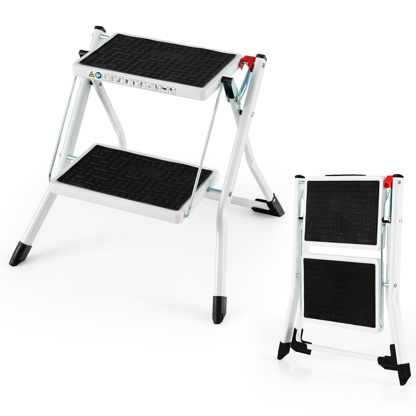 Folding 2 Step Ladder wiht Anti-Slip Pedal and Large Foot Pads-Black &#x26; White
