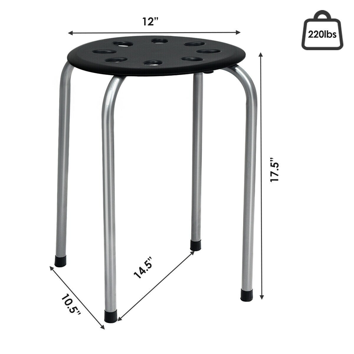 17.5 Inch Set of 6 Portable Plastic Stack Stools with Metal Frame