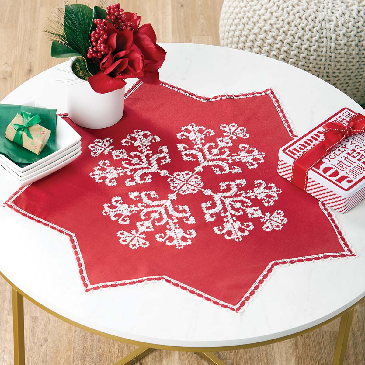 Nob Hill Christmas Wonder Table Topper Stamped Cross-Stitch Kit