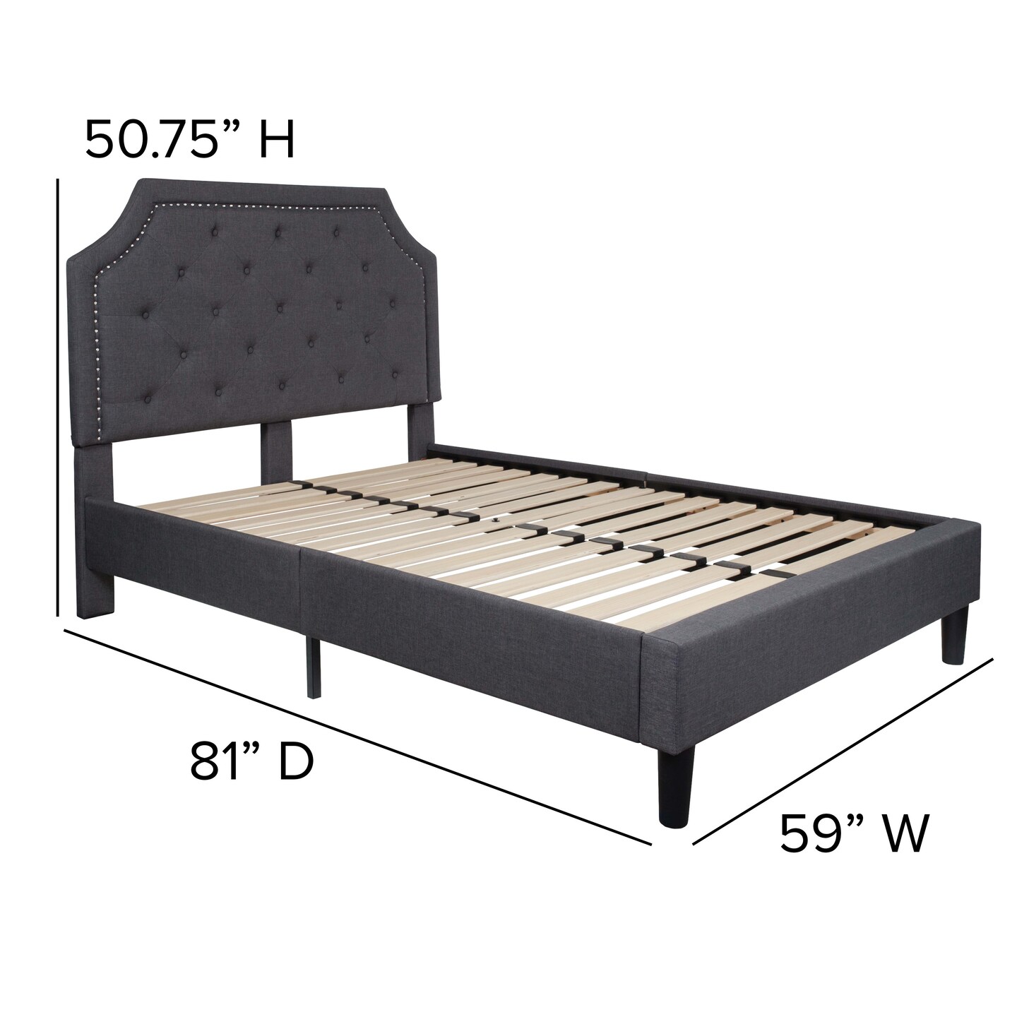 Merrick Lane Provence Platform Bed with Slatted Support Contemporary Tufted Upholstery with Accent Nail Trim