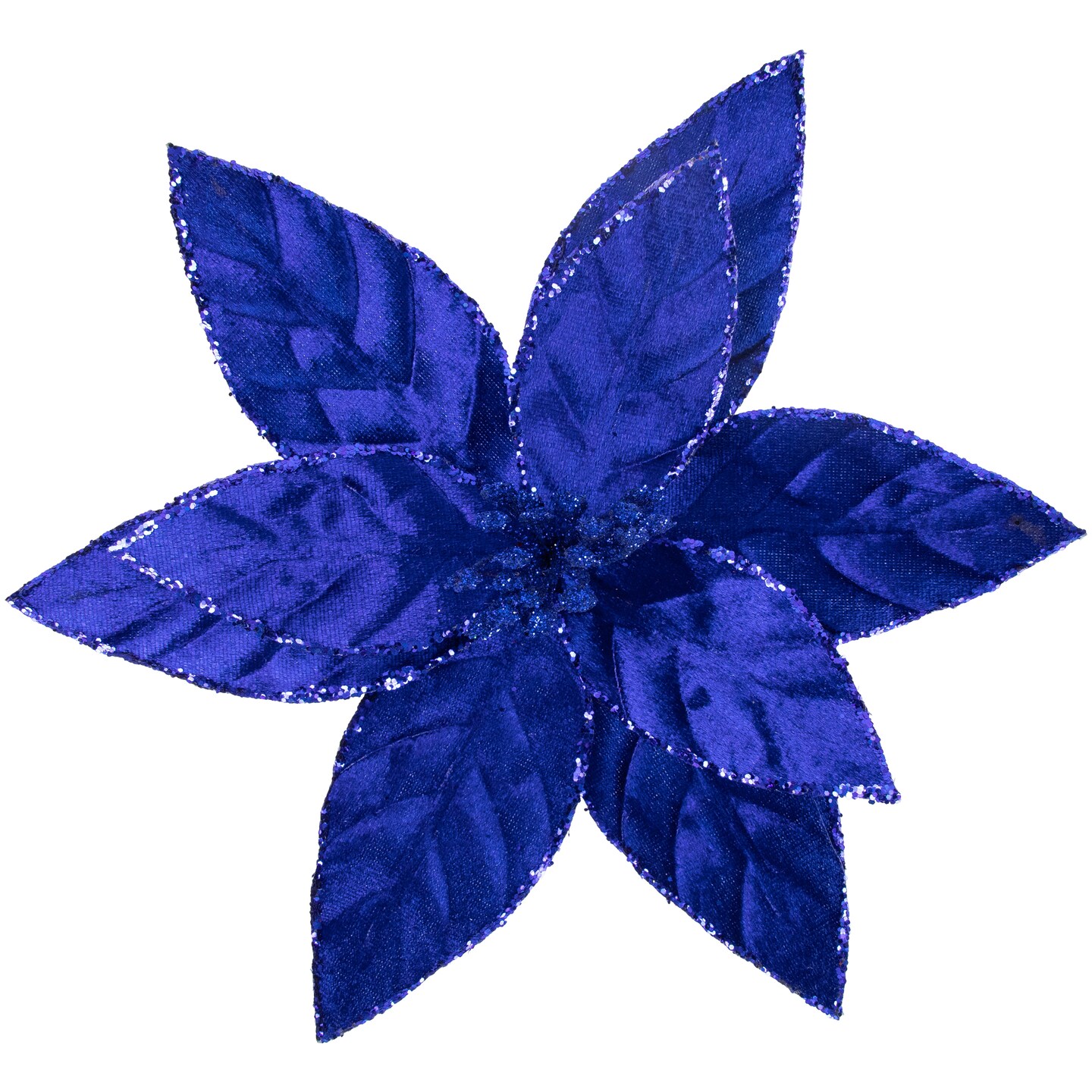 Northlight 10" Royal Blue Glittered Poinsettia Christmas Floral Pick Clip-On Ornament