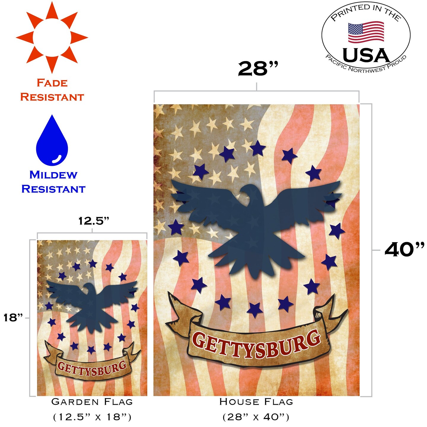 Gettysburg Eagle Decorative Patriotic Flag