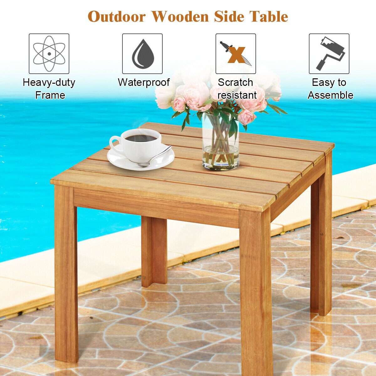 Wooden Square Patio Coffee Bistro Table Perfect for Indoor-Outdoor Space