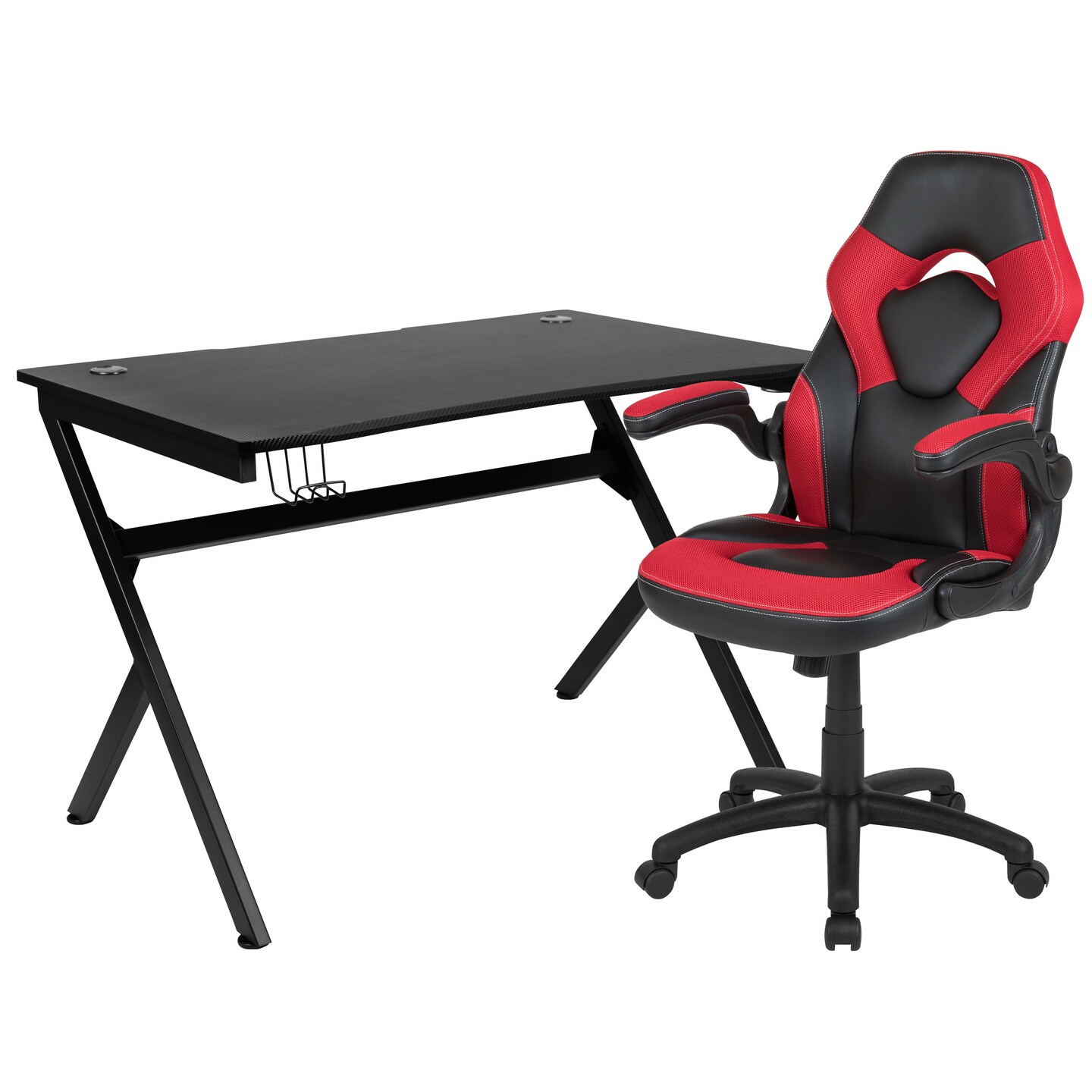 Emma and Oliver Gaming Desk Bundle - Cup/Headphone Holders, Wire Management