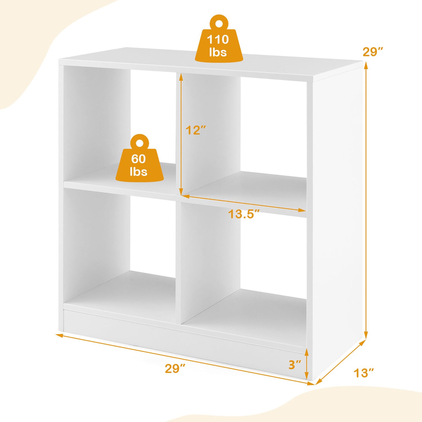 Costway Kids Toy Storage Organizer 4-Cube Wooden Display Bookcase with Anti-toppling Device