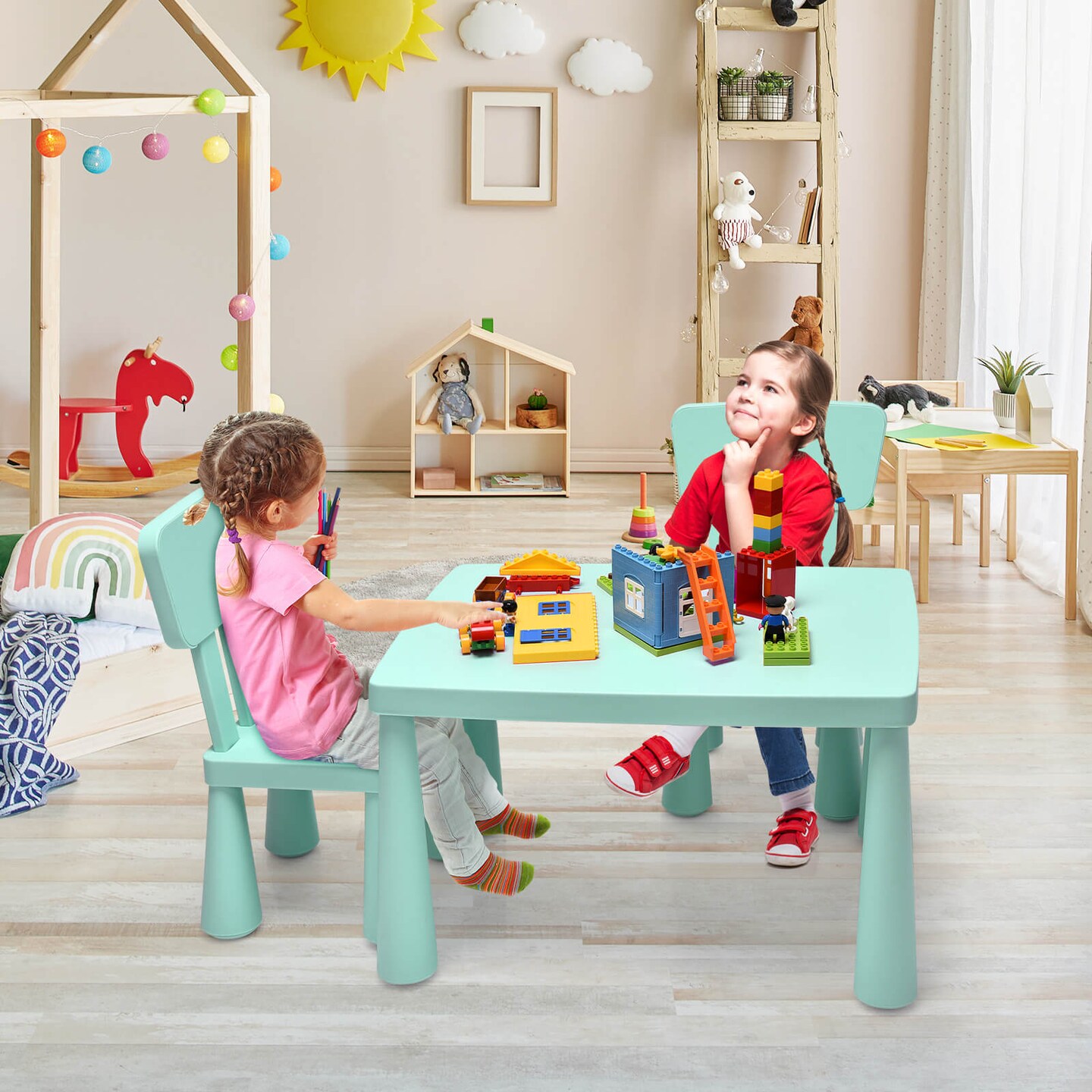 3 Pieces Toddler Multi Activity Play Dining Study Kids Table and Chair Set