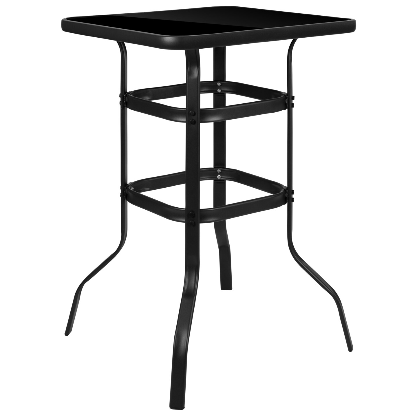 Emma and Oliver 27.5&#x22; Square Tempered Glass Bar Height Metal Patio Bar Table