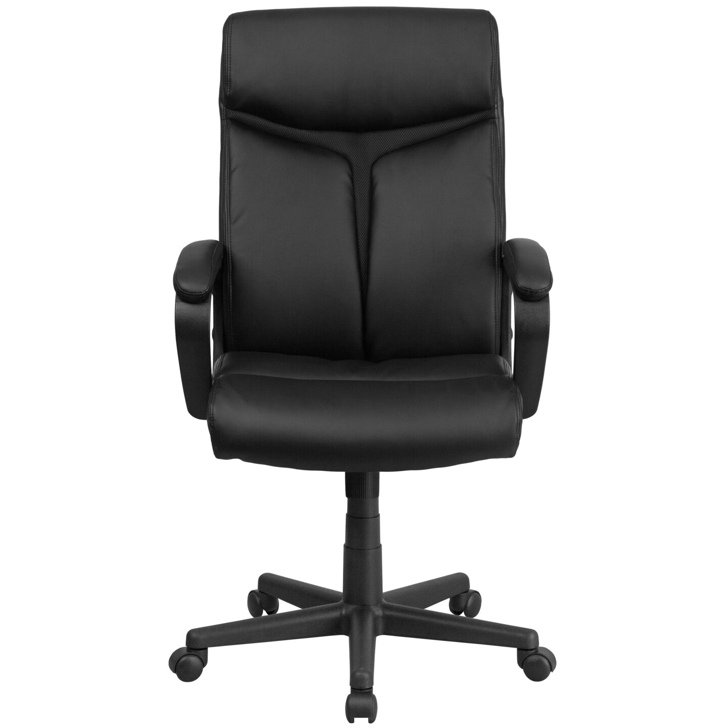 Emma and Oliver High Back Leather Executive Swivel Office Chair with Slight Mesh Accent and Arms