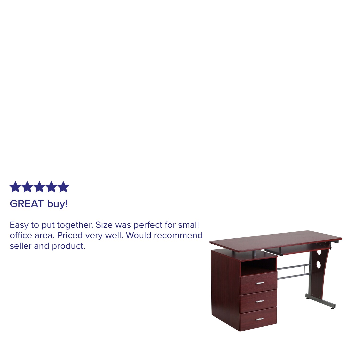 Emma and Oliver Computer Desk with Three Drawer Single Pedestal and Pull-Out Keyboard Tray