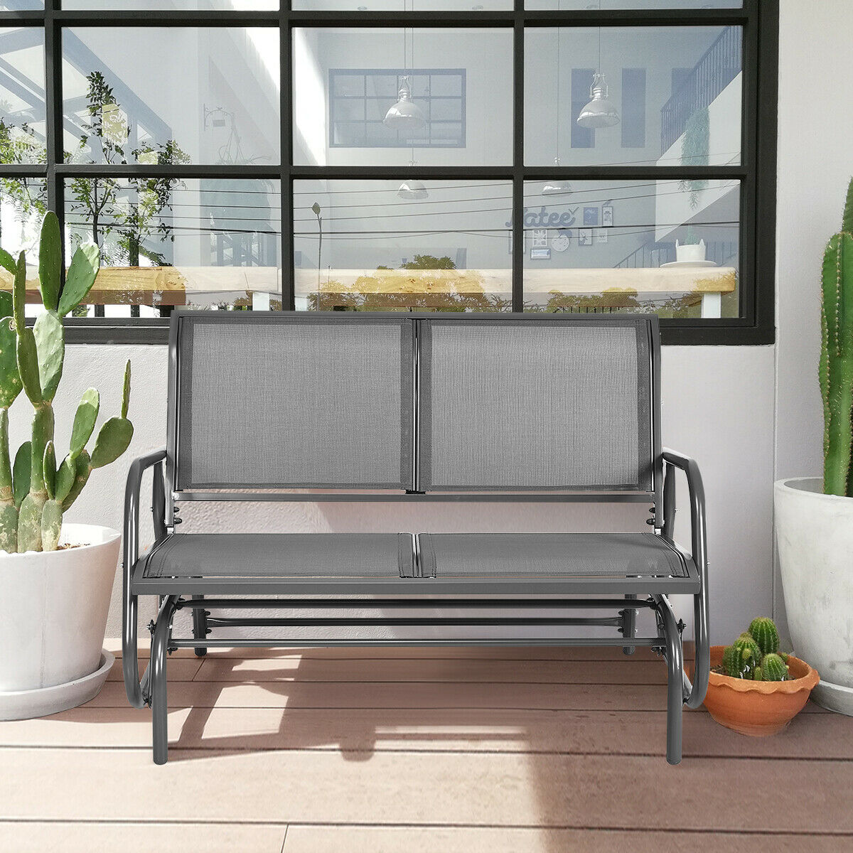 Costway outdoor patio swing porch rocker glider bench loveseat garden seat steel hot sale