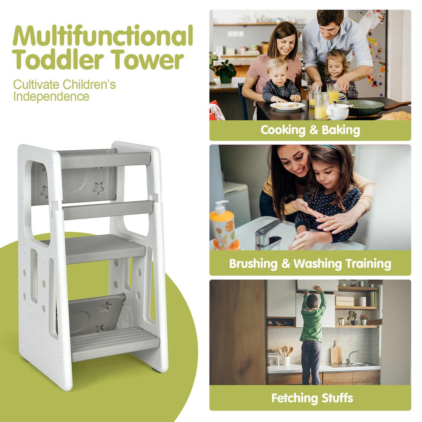 Kids Kitchen Step Stool with Double Safety Rails