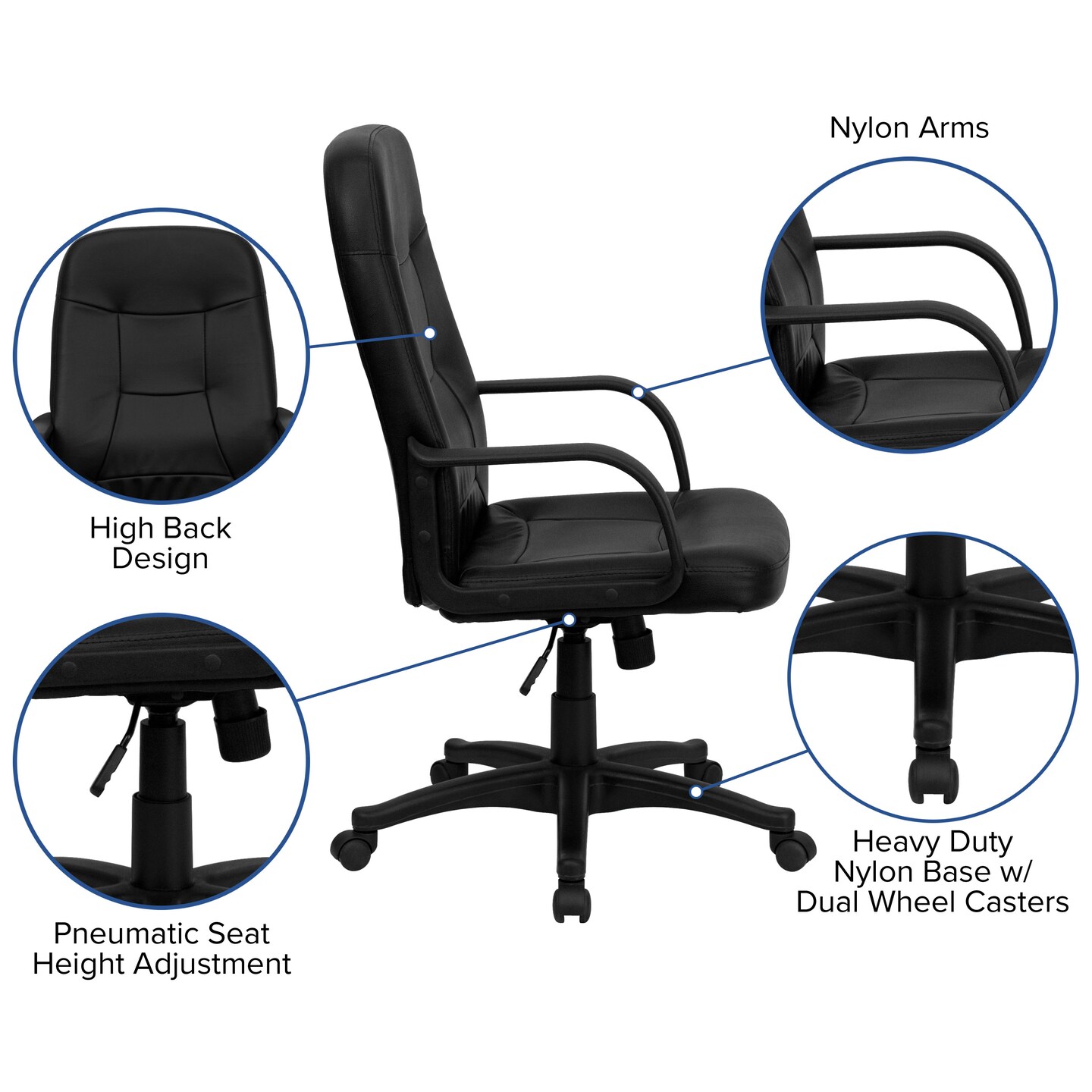 Emma and Oliver High Back Glove Vinyl Executive Swivel Office Chair with Arms