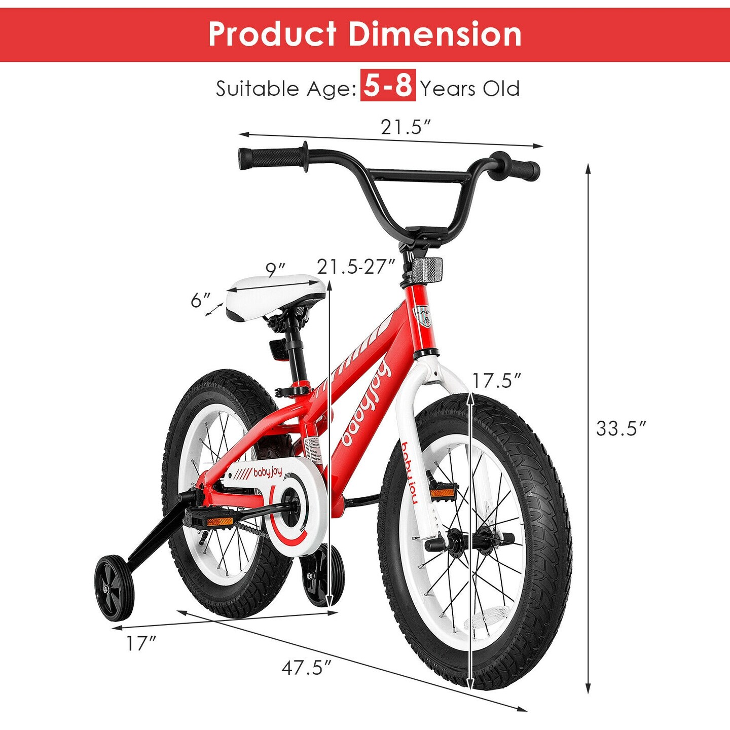 16 Inch Kids Bike Bicycle with Training Wheels for 5-8 Years Old Kids