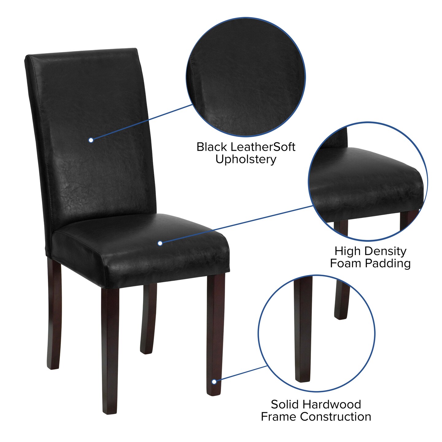 Emma and Oliver 2 Pack Contemporary Panel Back Parson&#x27;s Chair with High Density Foam Padding and Finished Hardwood Frame