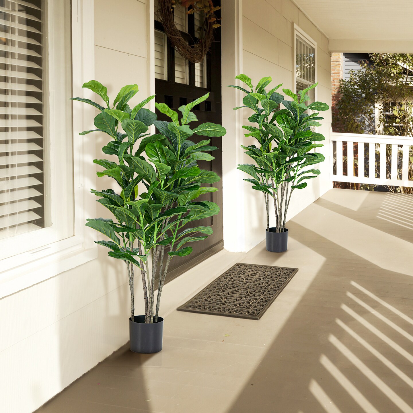 51'' Faux Fiddle Leaf Fig Tree Set of 2 Potted Artificial Plants for Living Room Bedroom Office
