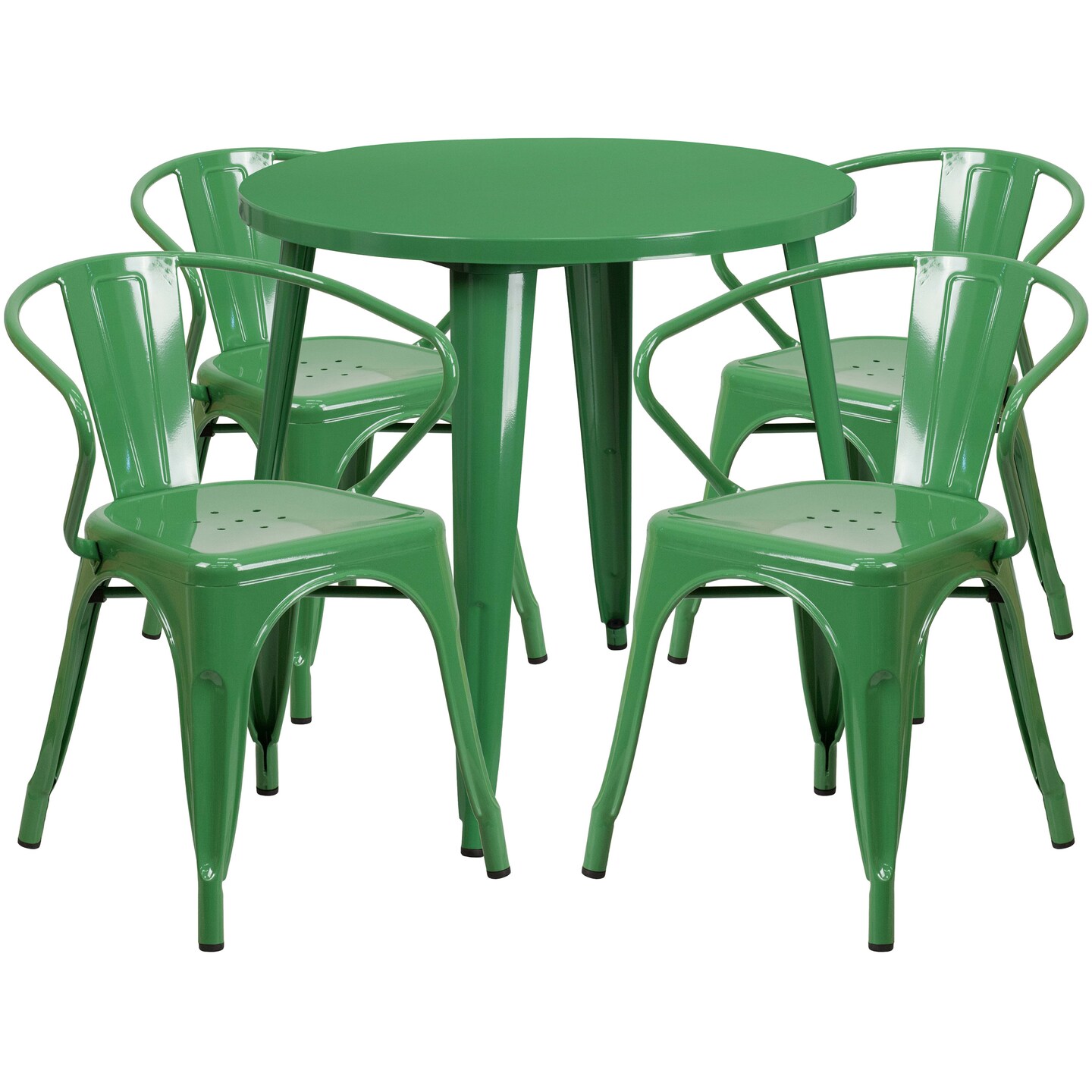 Emma and Oliver Commercial Grade 30" Round Metal Indoor-Outdoor Table Set with 4 Arm Chairs