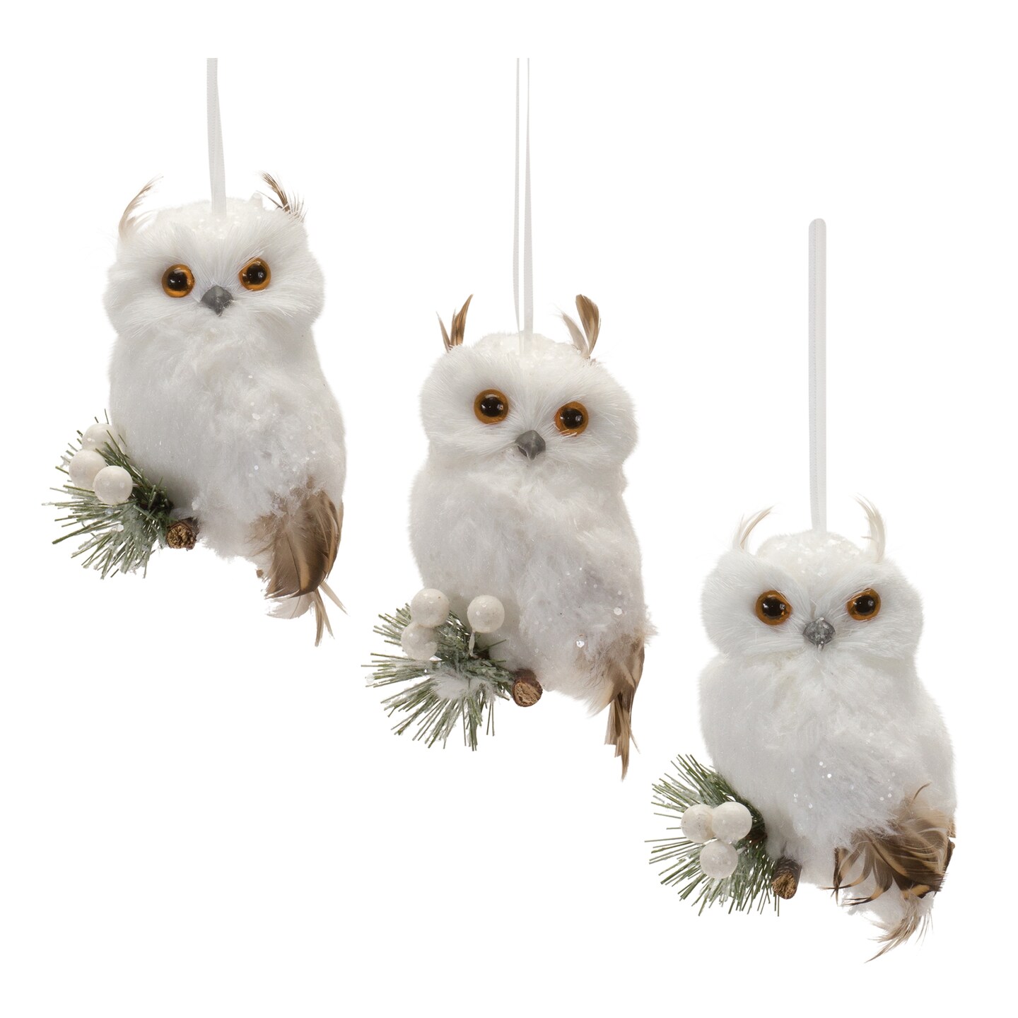 Melrose 6ct White Feathered Owl Christmas Ornaments 4&#x22;