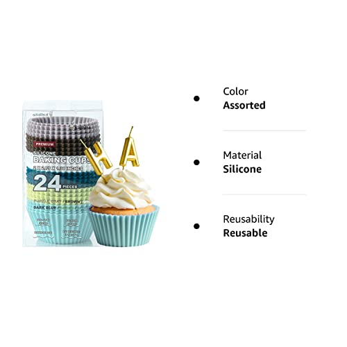 Silicone Cupcake Baking Cups Katbite 24 Pack Silicone Baking Cups Reusable Non-stick Heavy Duty Silicone Cupcake Liners for Baking Soft Pale Muffins Cups for Party Halloween Christmas