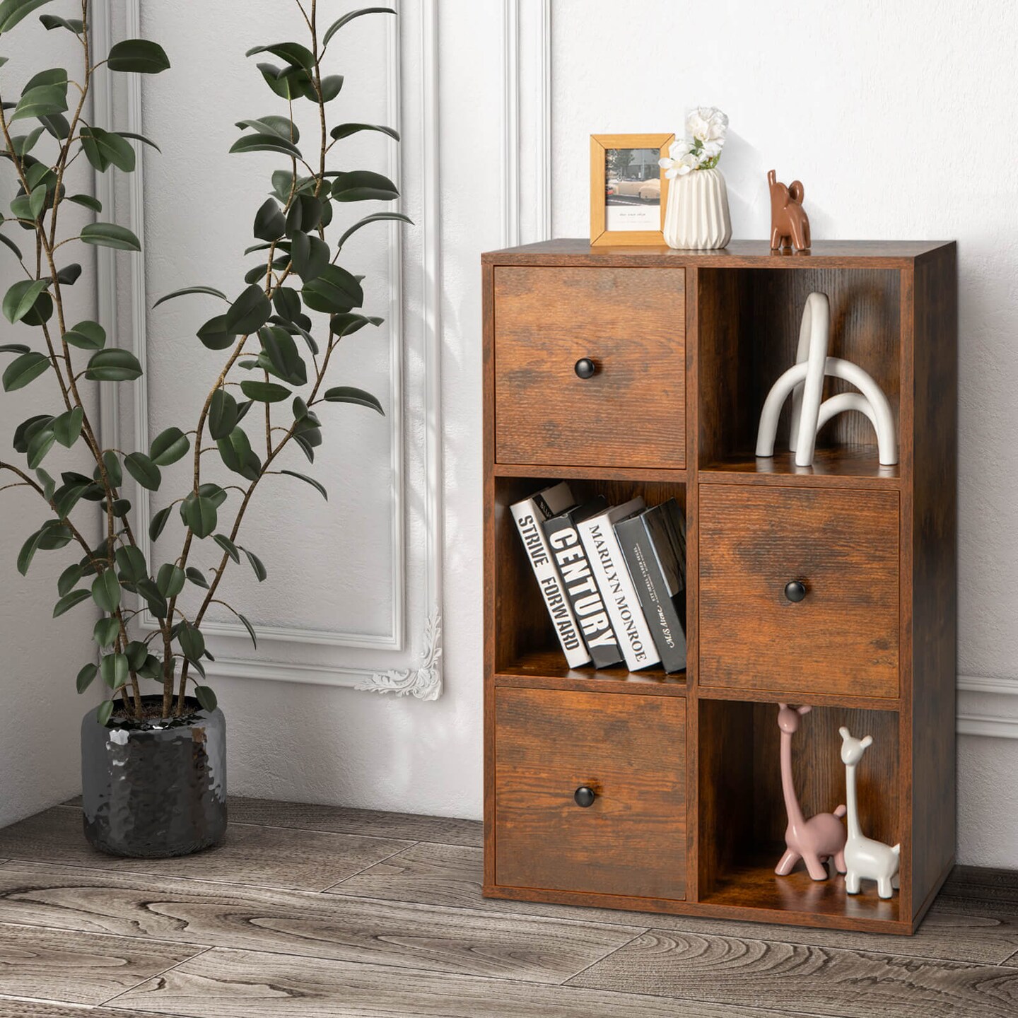 Engineered Wood 3-Tier Bookcase with Drawers for Living Room
