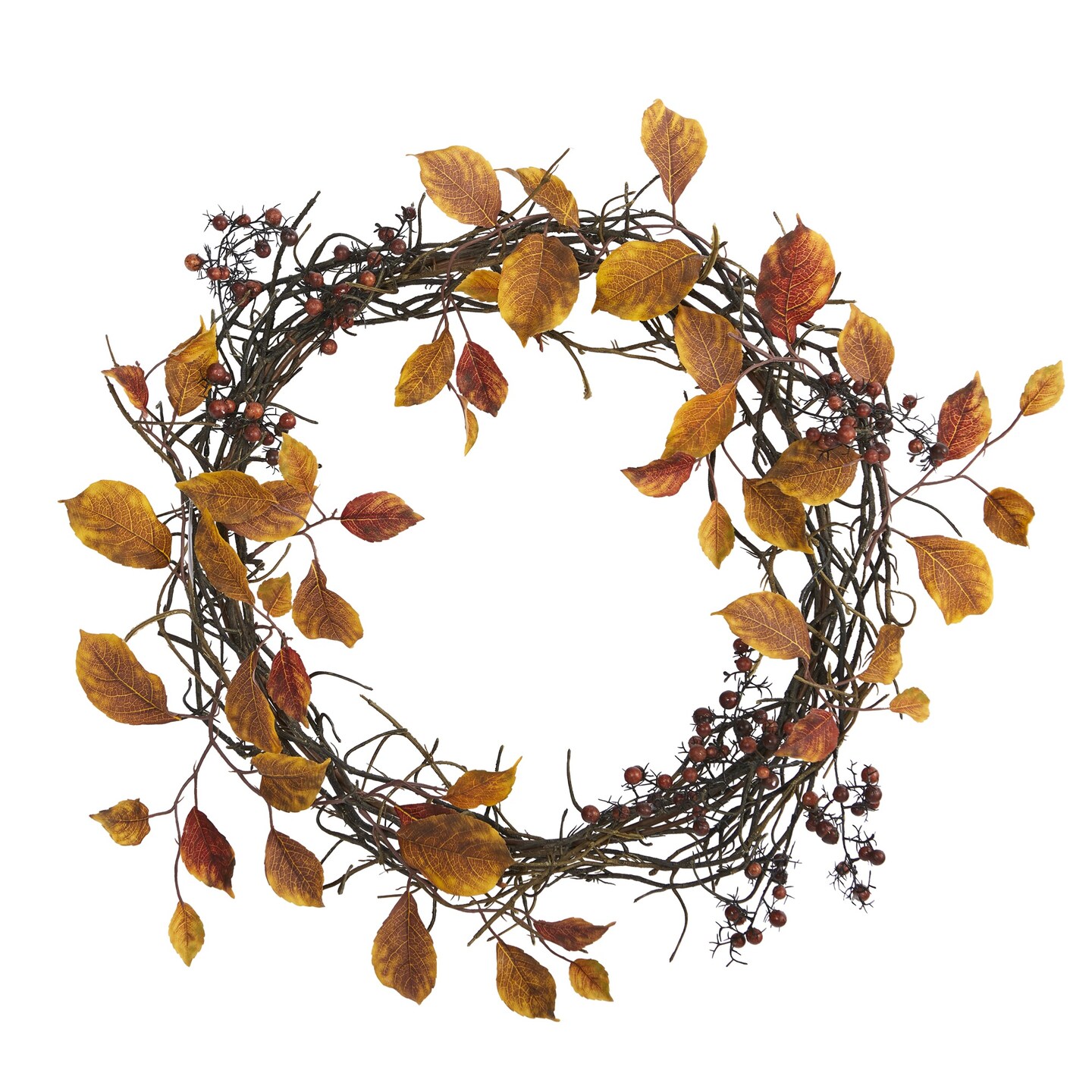 Nearly Natural Leaf and Berry Artificial Fall Harvest Twig Wreath, 19