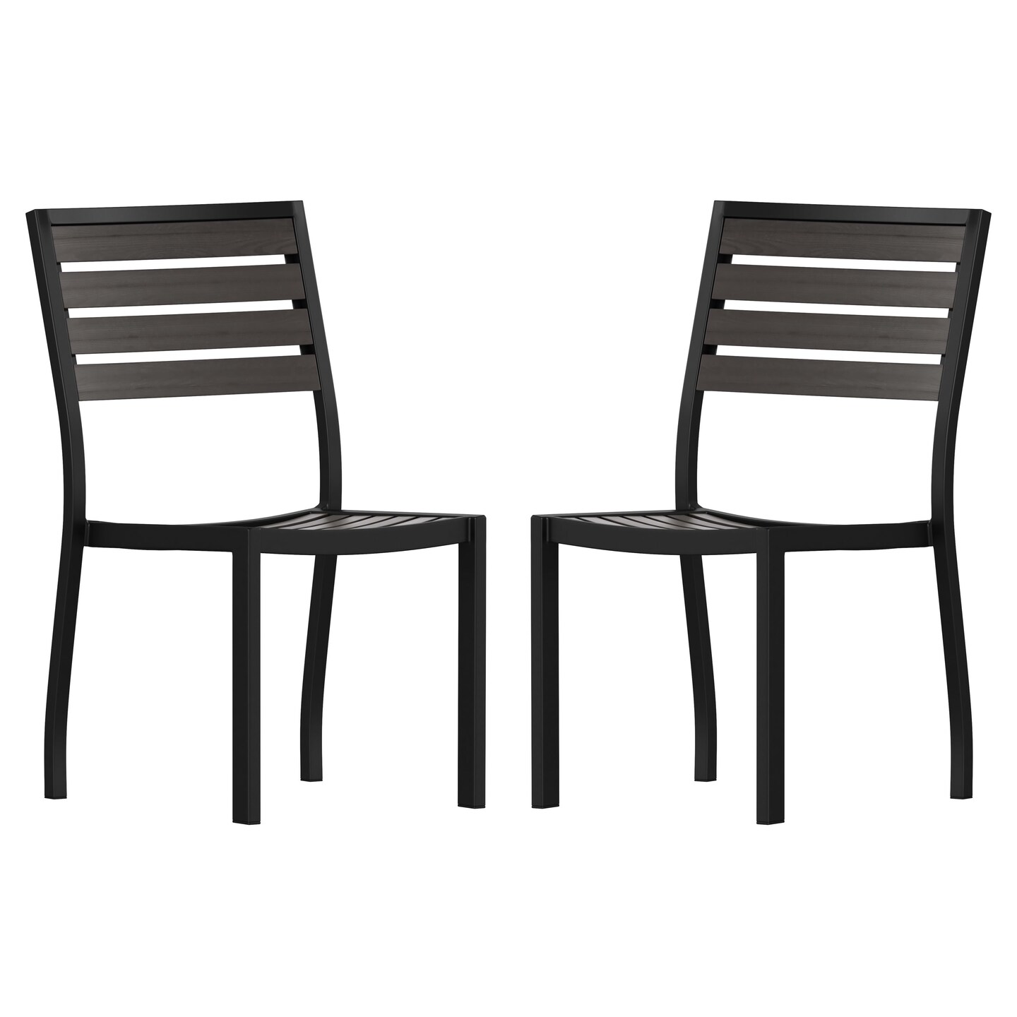 Merrick Lane Kersey Outdoor Side Chairs Poly Faux Wood and Metal Patio and Deck Chairs for All-Weather Use- Set of 2