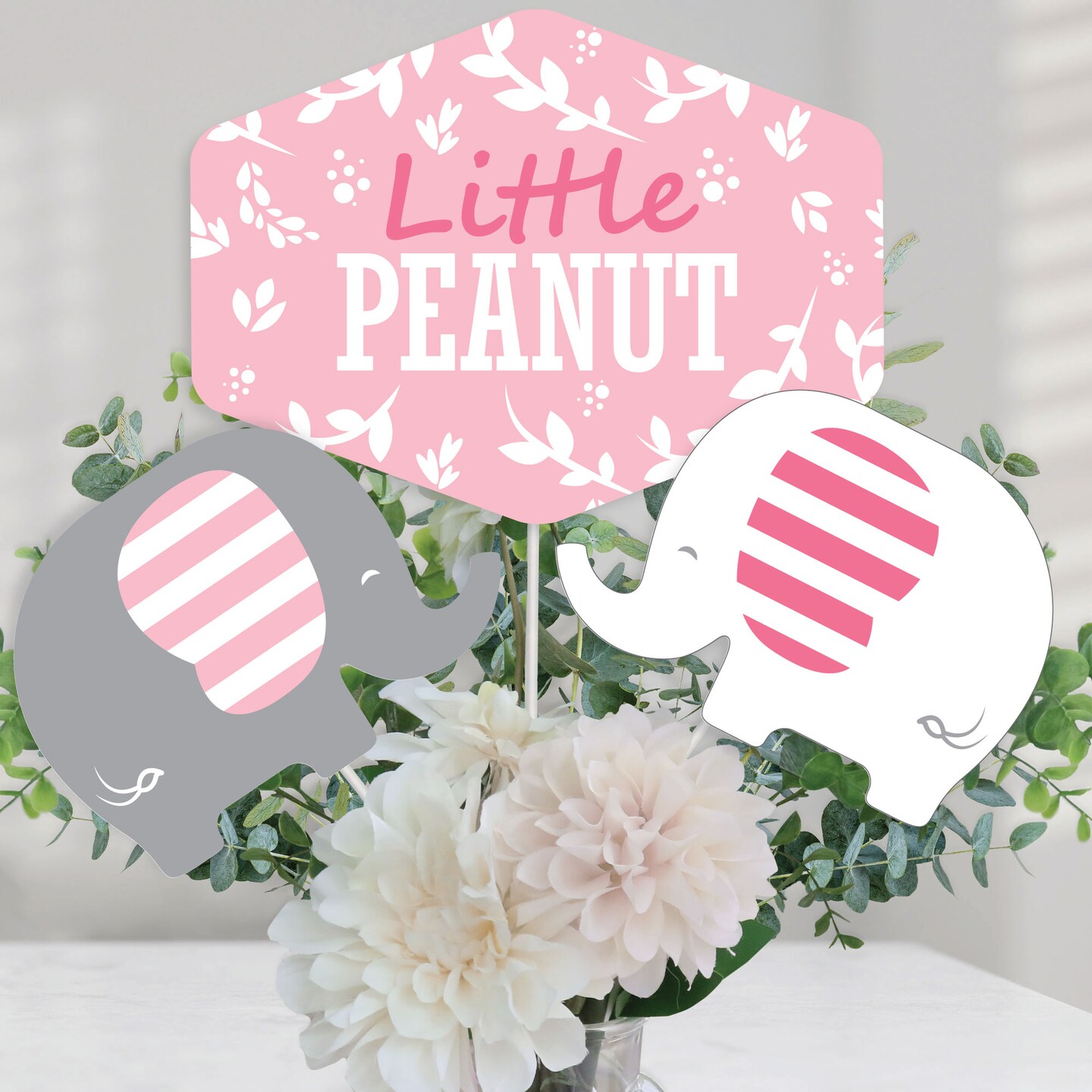 Big Dot of Happiness Pink Elephant - Girl Baby Shower or Birthday Party Centerpiece Sticks - Table Toppers - Set of 15