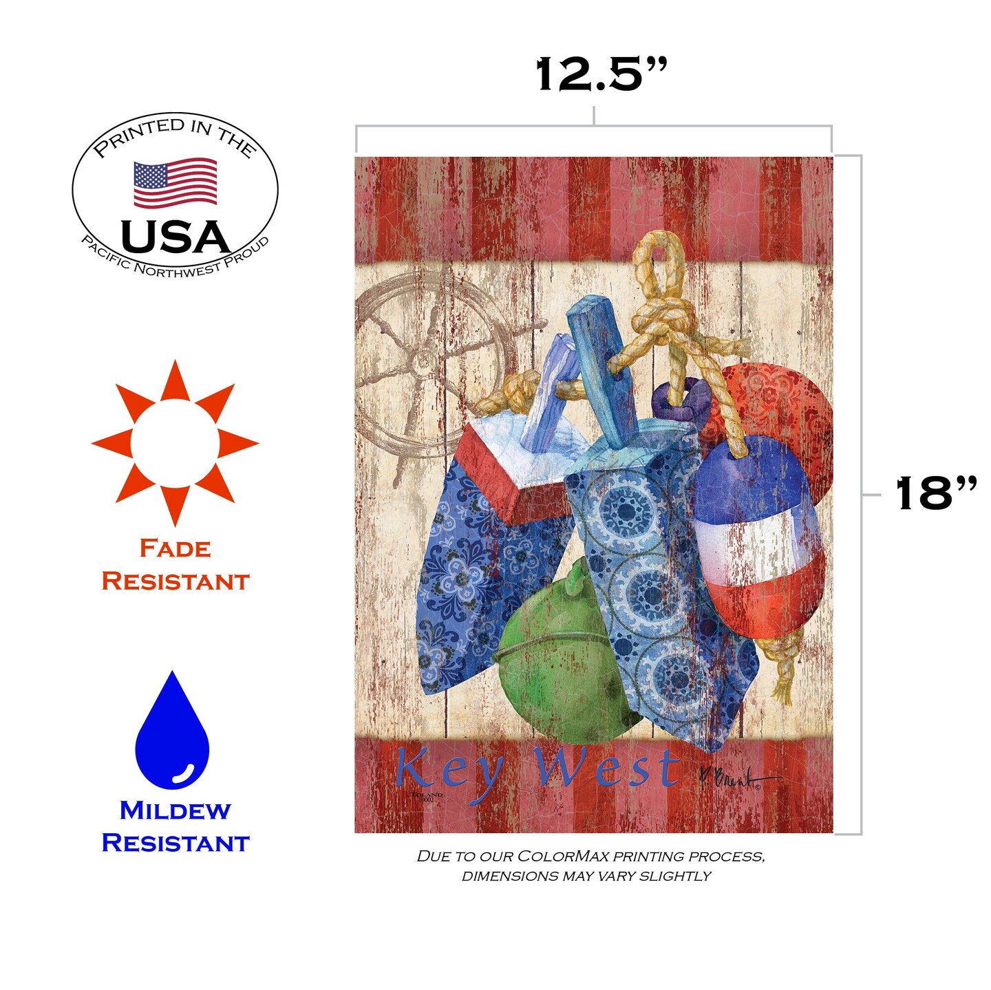 Rustic Floats And Wheel-Key West Decorative Key West Flag