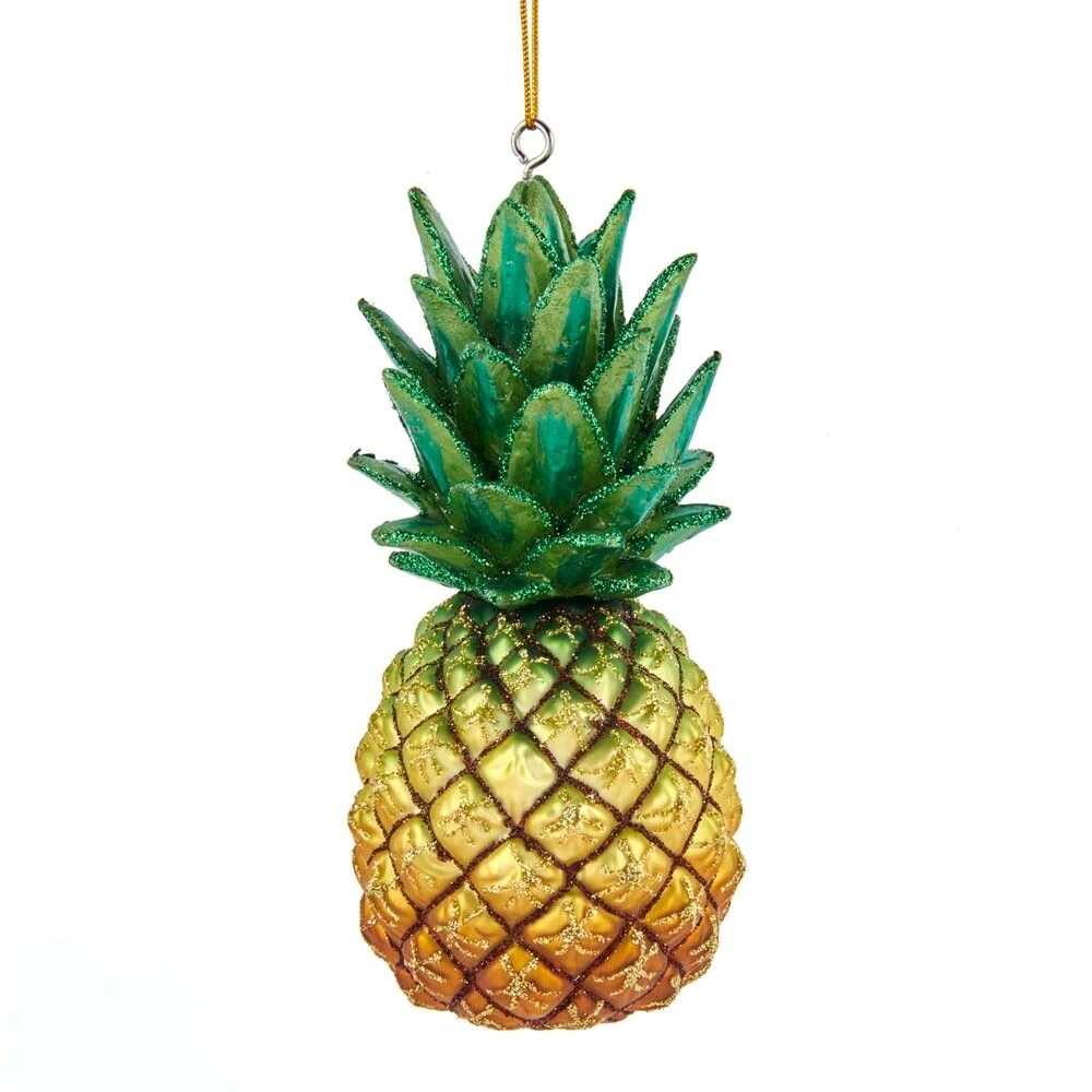 KSA Pack of 8 Green and Yellow Pineapple Christmas Ornaments 4.25&#x22;