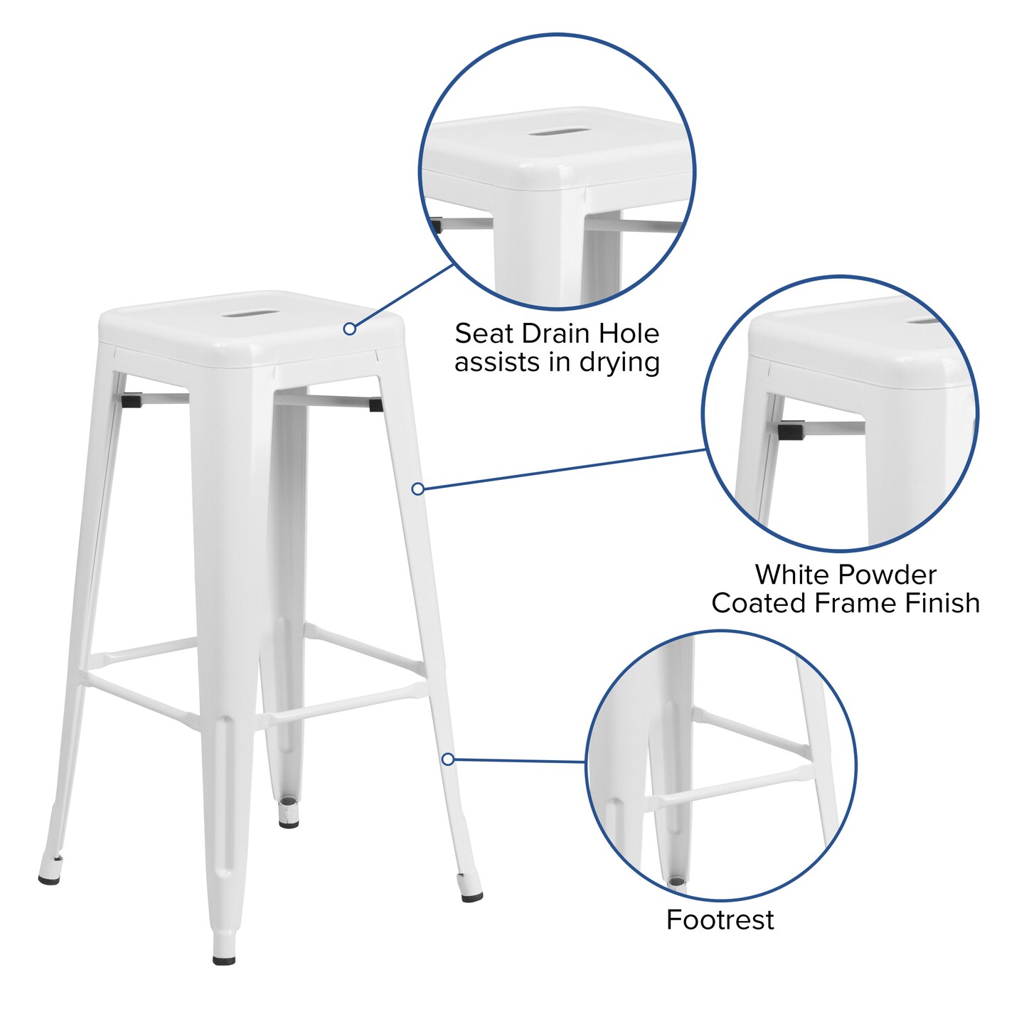 Merrick Lane Newark Series Backless Metal Stool with Square Seat for Indoor-Outdoor Use