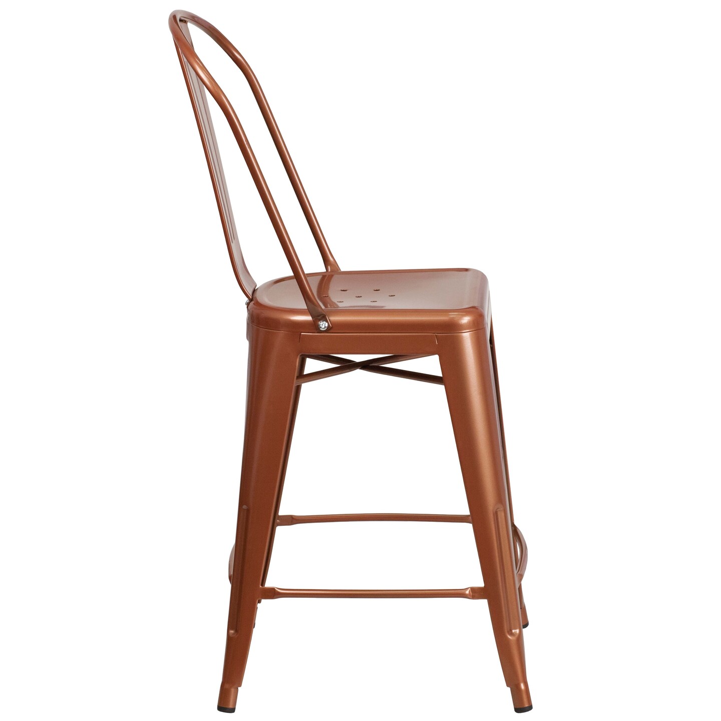 Merrick Lane Stella 24&#x22; Metal Indoor-Outdoor Counter Stool with Vertical Slat Back and Integrated Footrest