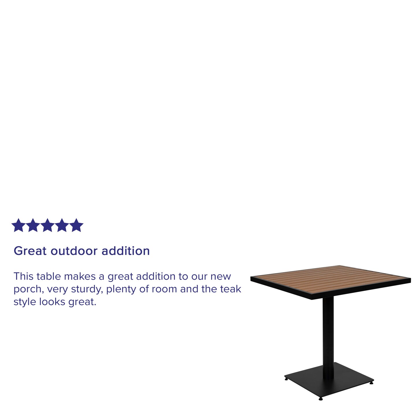 Merrick Lane Kersey Outdoor Patio Table All-Weather 30&#x22; Square Dining Table with Faux Teak Poly Slats - Steel Frame