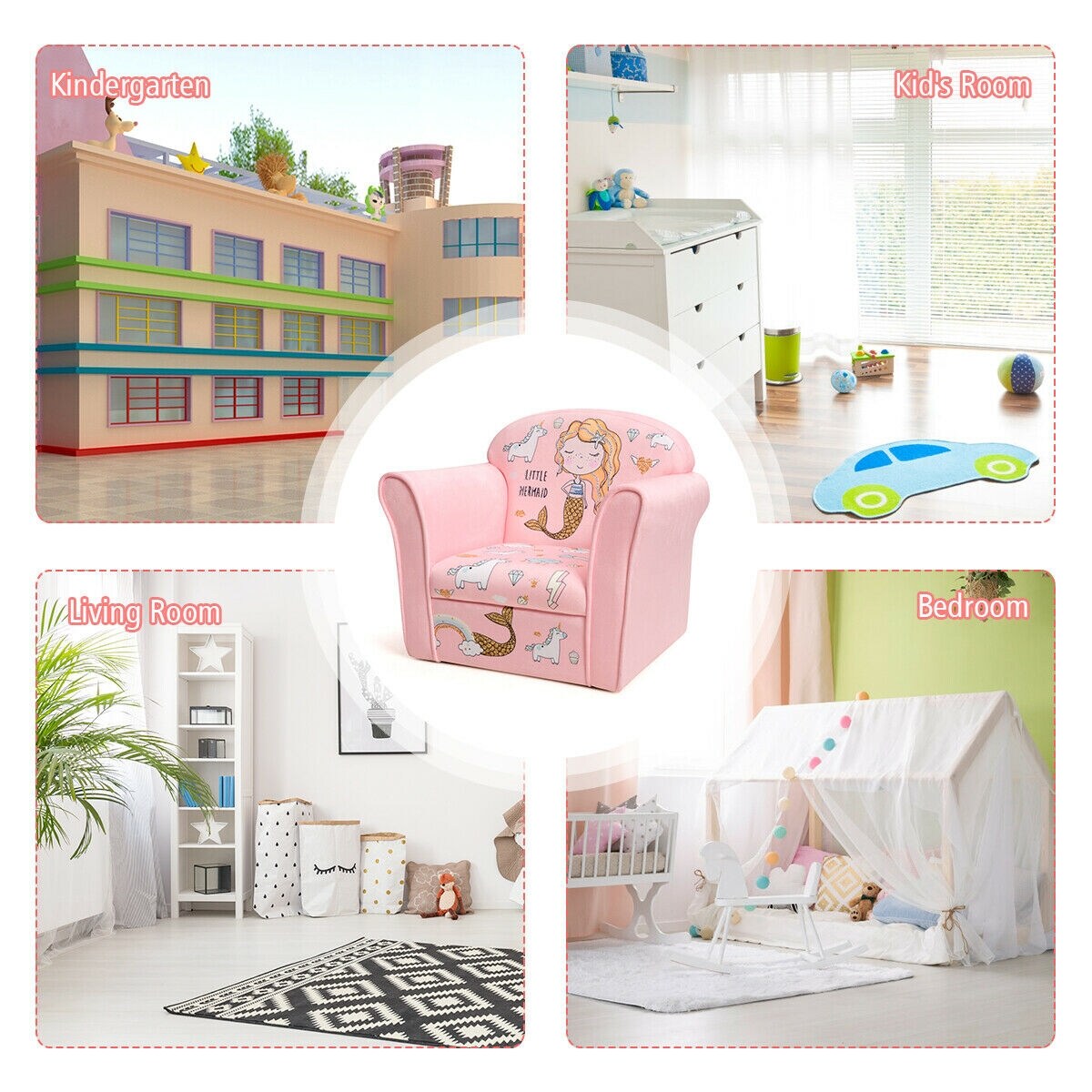 Super Soft Velvet Kids Couch Sofa with Armrests and Ergonomic Backrest