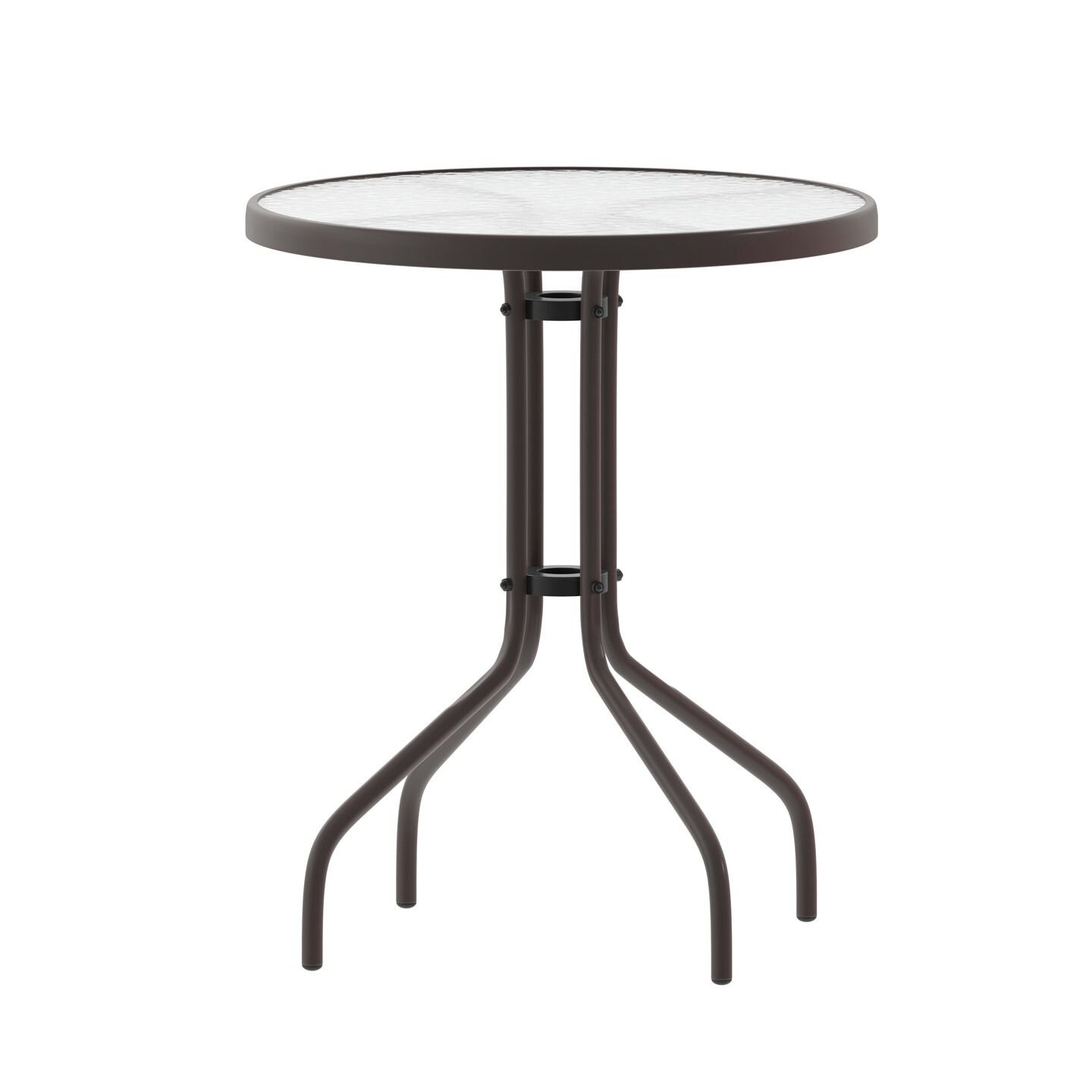 Emma and Oliver 23.75" Round Tempered Glass Metal Table with Smooth Ripple Design Top
