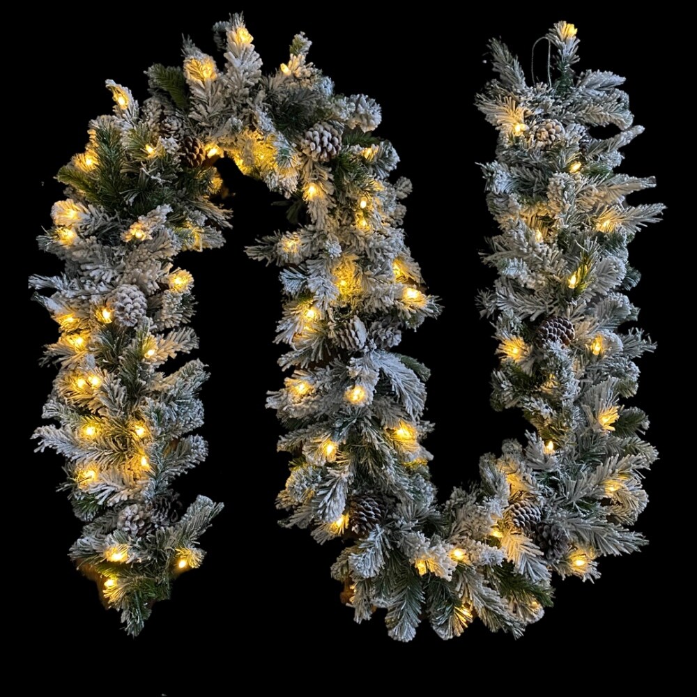 Flocked Christmas Garland Mixed Pine Pre-lit - LED -9' x 10" Artificial - Holiday Tree