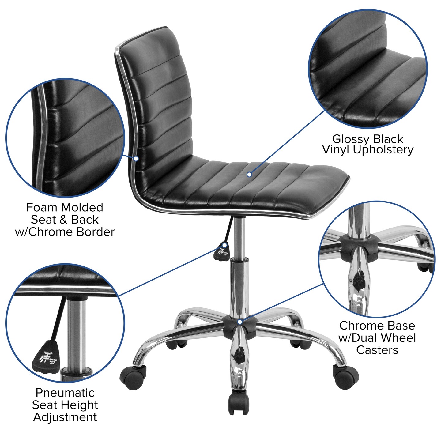 Merrick Lane Amelie Home Office Chair Ergonomic Executive Ribbed Low Back Armless Computer Desk Chair - Base, Frame &#x26; Border
