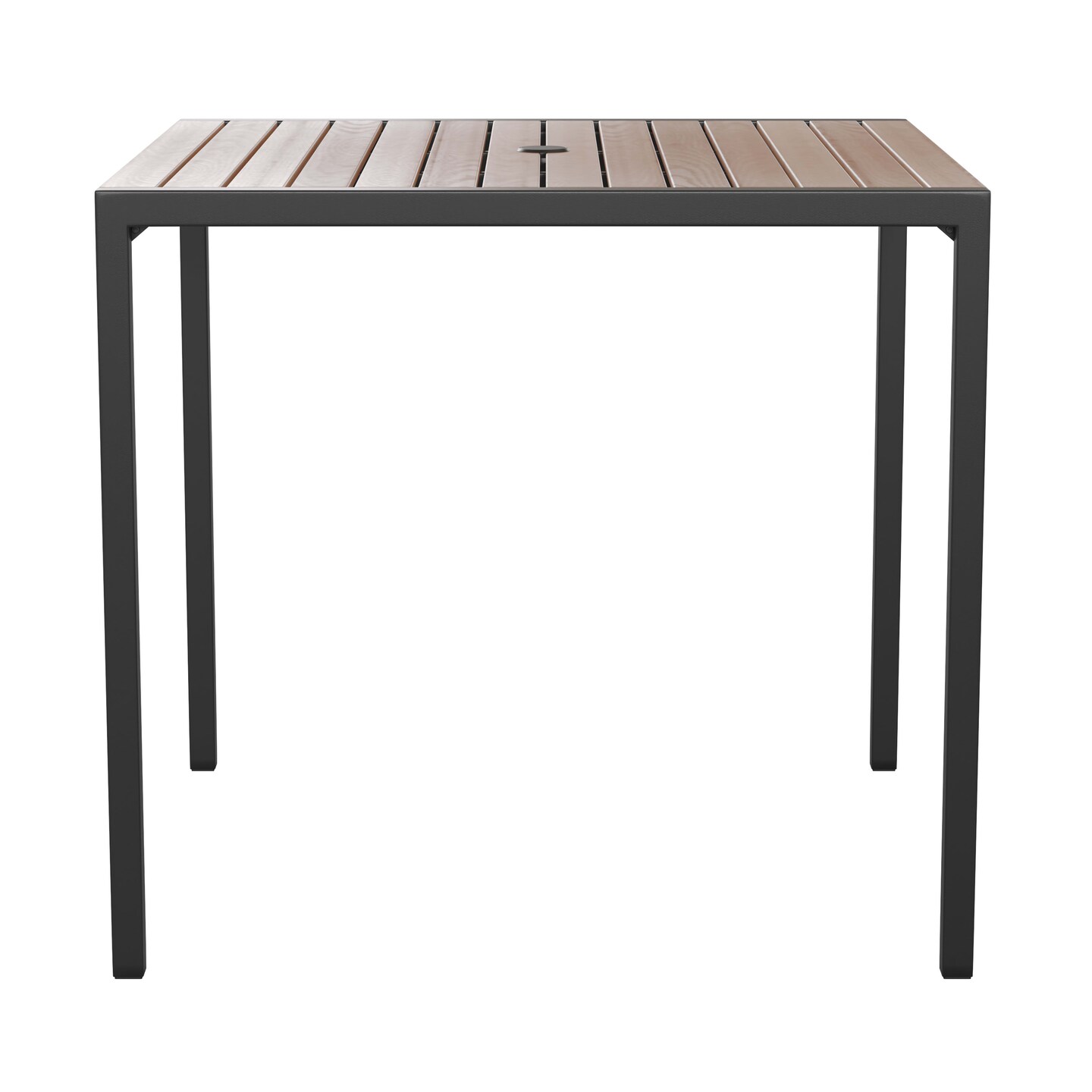 Merrick Lane Faux Teak Outdoor Dining Table with Powder Coated Steel Frame and Umbrella Hole