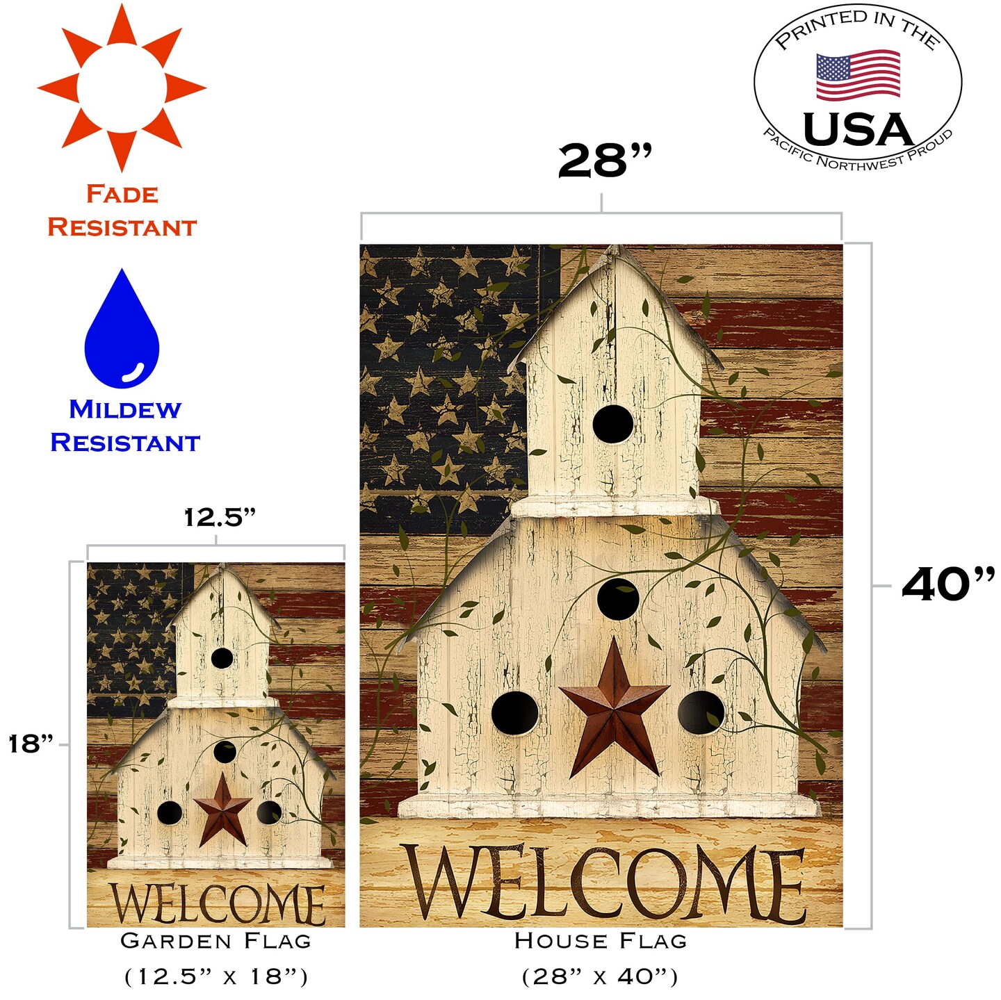 Americana Birdhouse Welcome Decorative Patriotic Flag