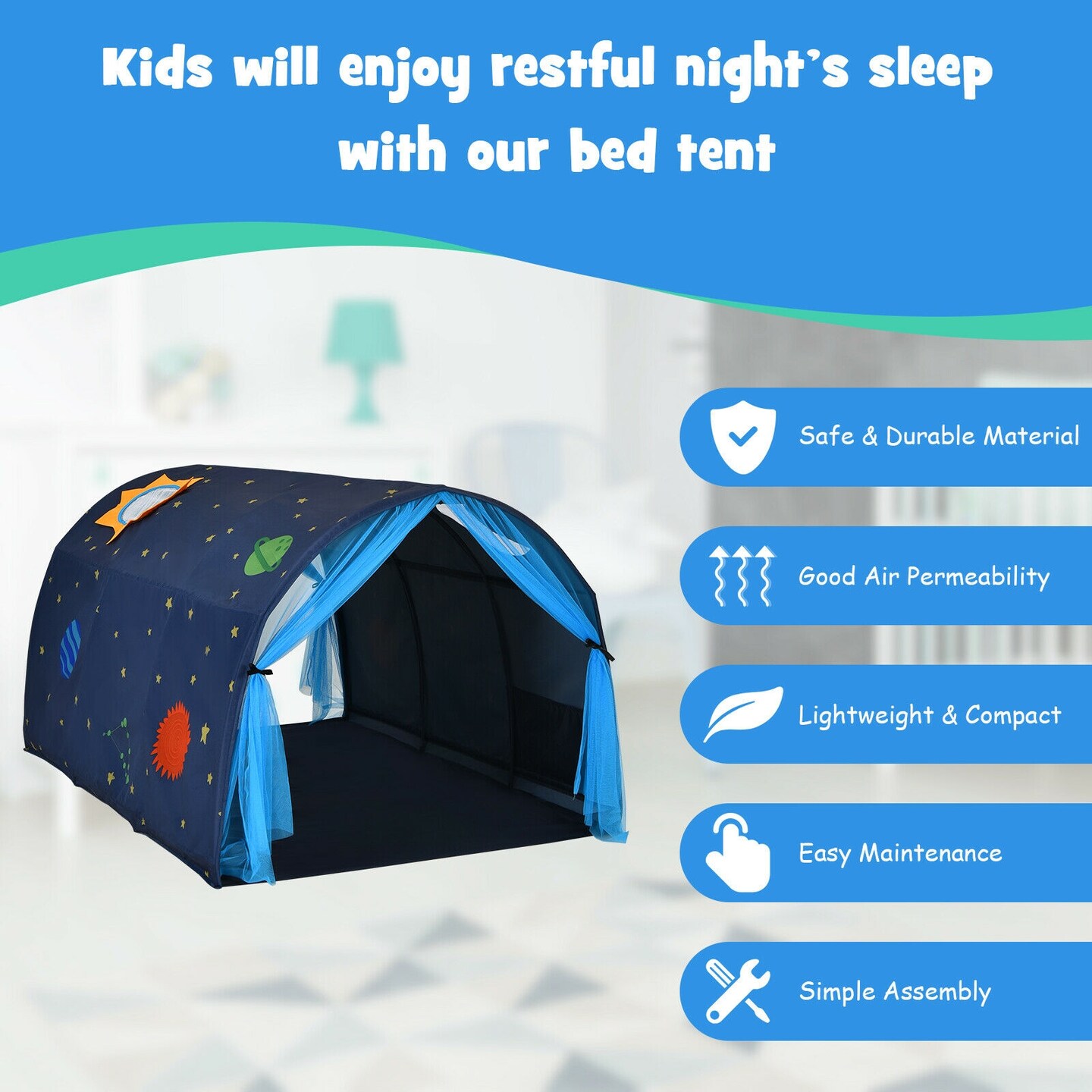 Kids Galaxy Starry Sky Dream Portable Play Tent with Double Net Curtain