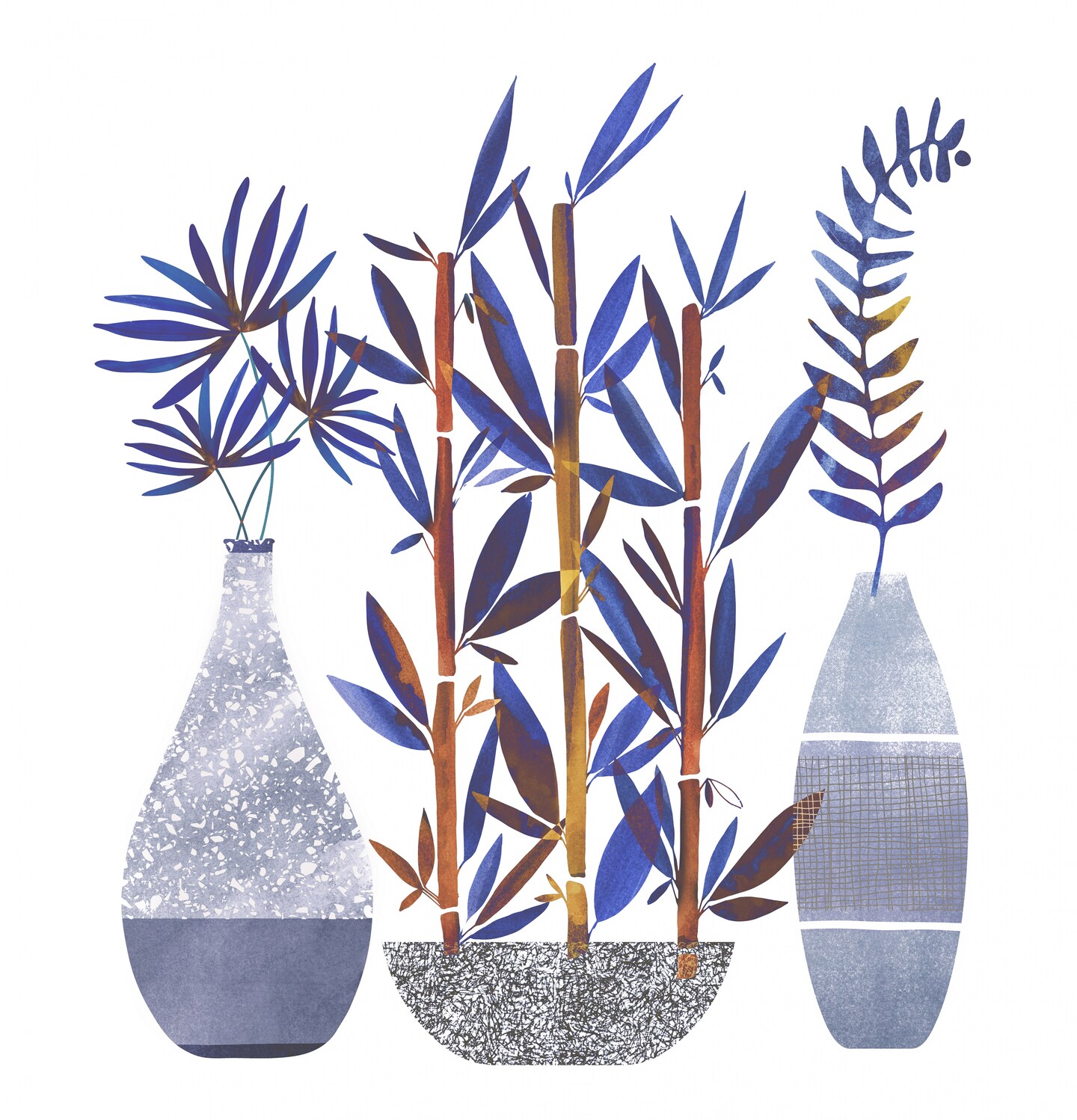 Indigo Flora Trio ii by Modern Tropical Shower Curtain 71&#x22; x 74&#x22;