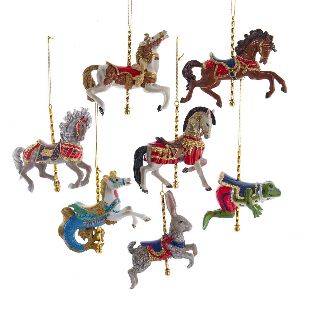 KSA Pack of 14 Carousel Horse and Animal Christmas Ornaments 4.3"