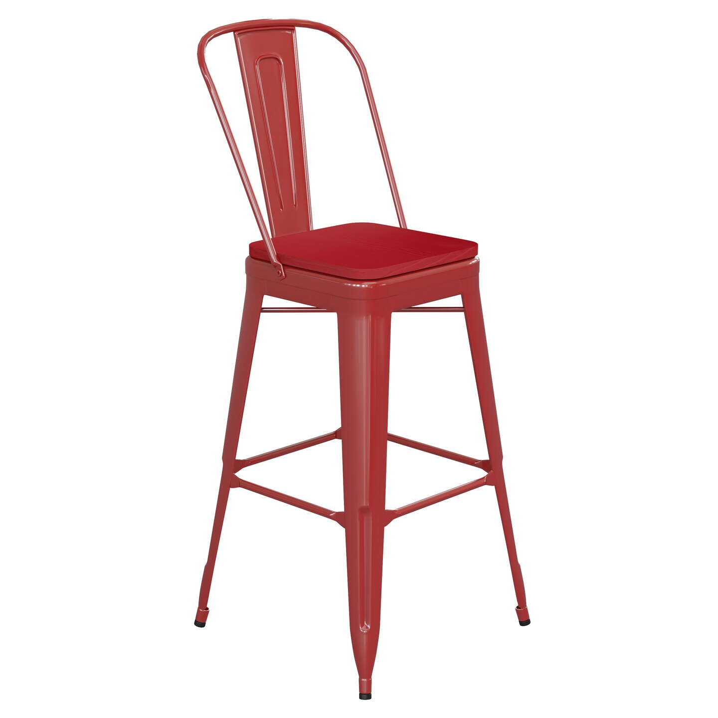 Emma and Oliver Kam Metal Indoor-Outdoor Stool with Removable Back and All-Weather Polystyrene Seat
