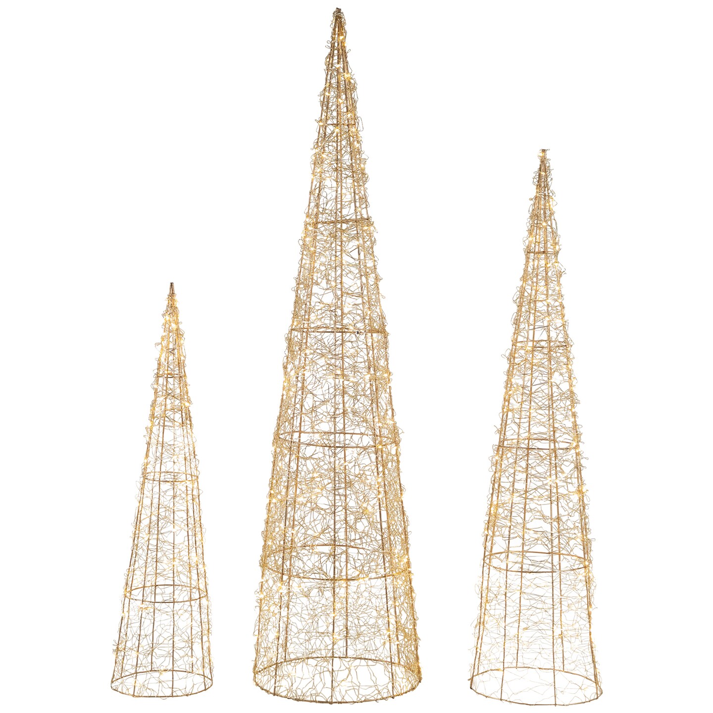 Northlight Set of 3 LED Twinkle Lighted Copper Mesh Cone Trees Outdoor Christmas Decoration 39.5&#x22;