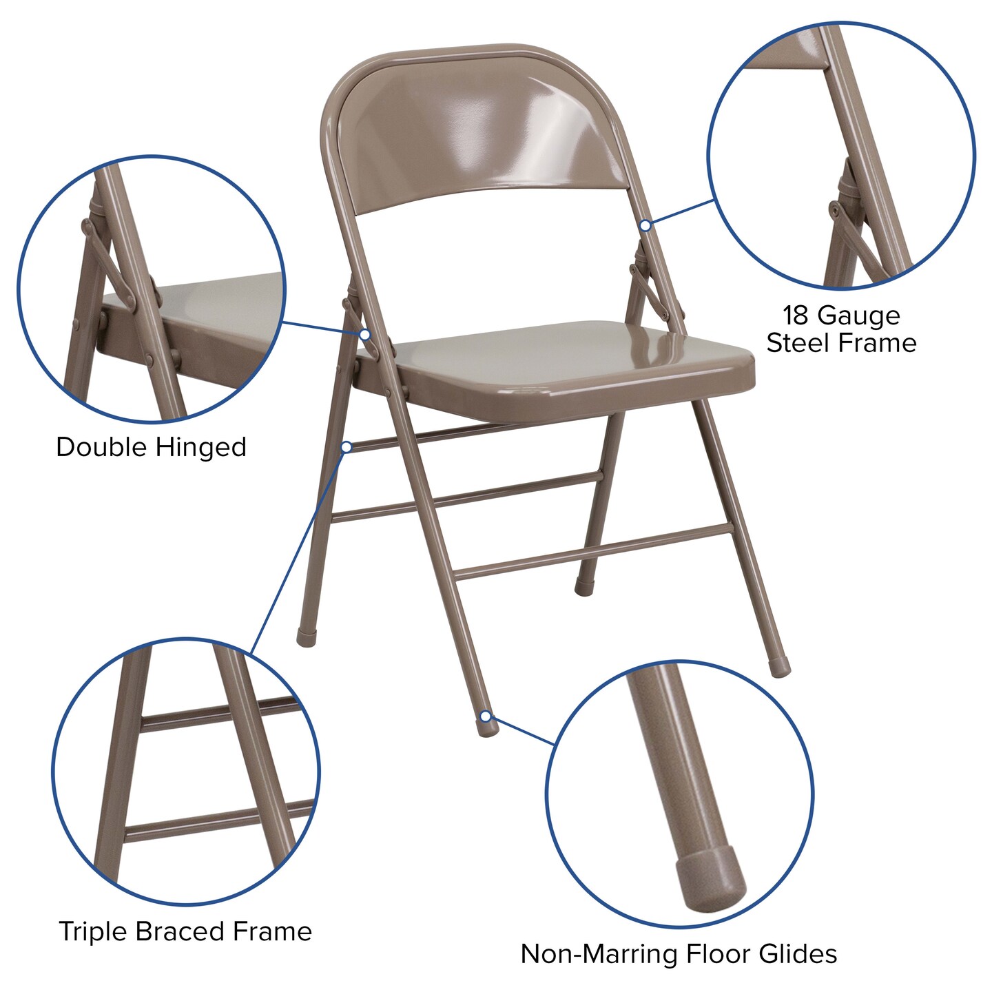 Emma and Oliver 2 Pack Home &#x26; Office Portable Party Events Steel Metal Folding Chair