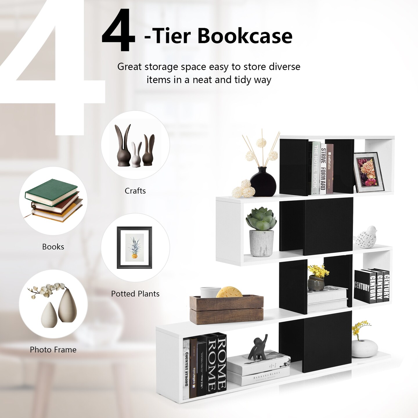 Engineered Wood Ladder Bookshelf, 5-Tier Display Rack