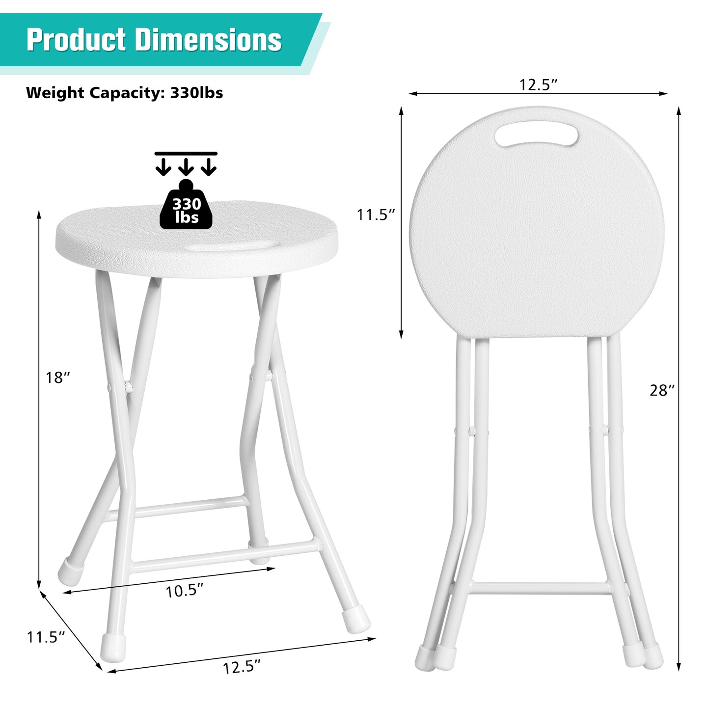 Set of 4 18 Inch Collapsible Round Stools with Handle