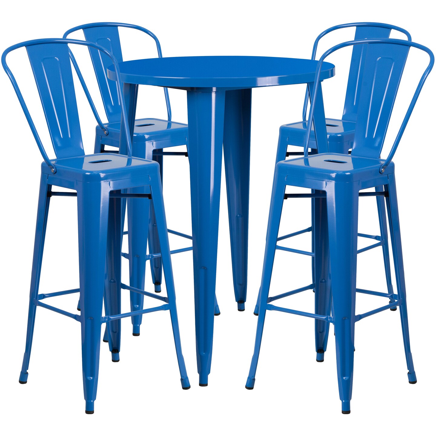Emma + Oliver Commercial 30" Round Silver Metal Indoor-Outdoor Table Set With 2 Cafe Chairs