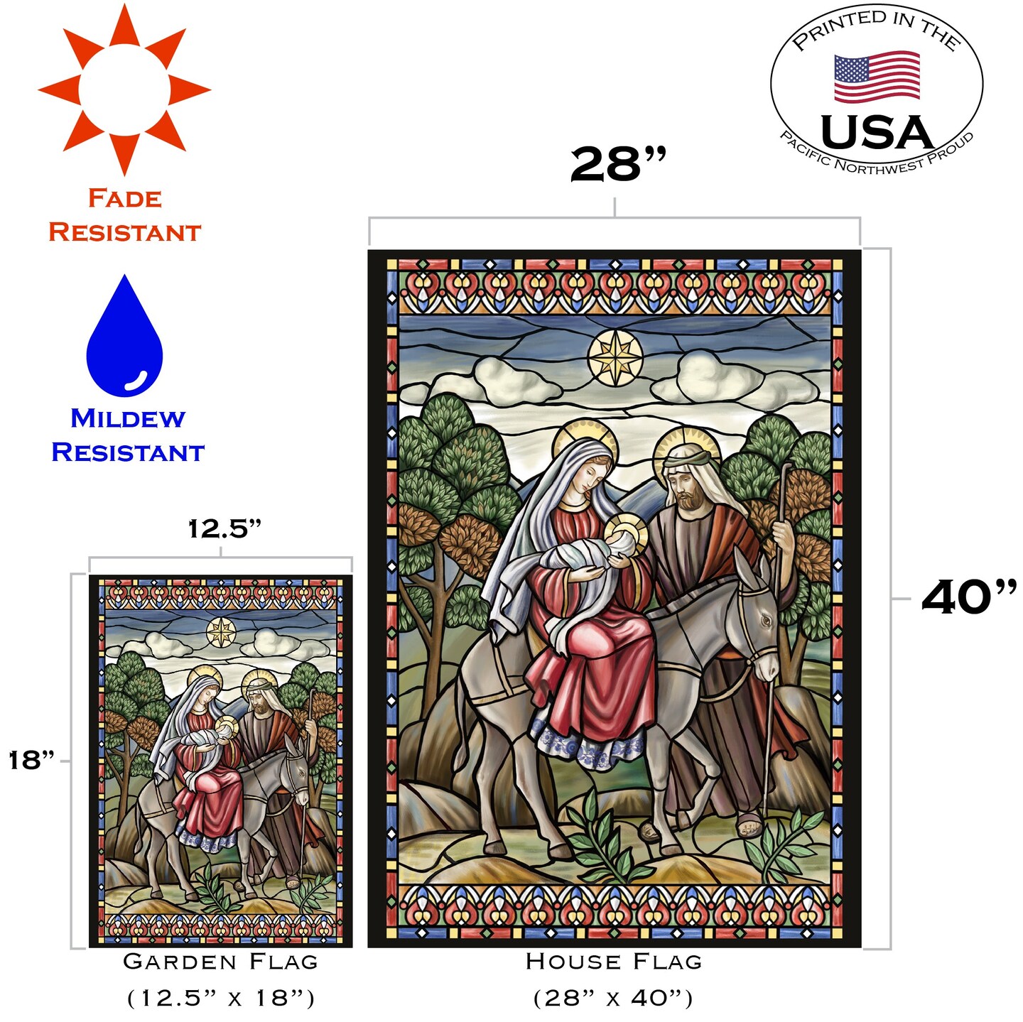 Stained Glass Nativity Decorative Christmas Flag