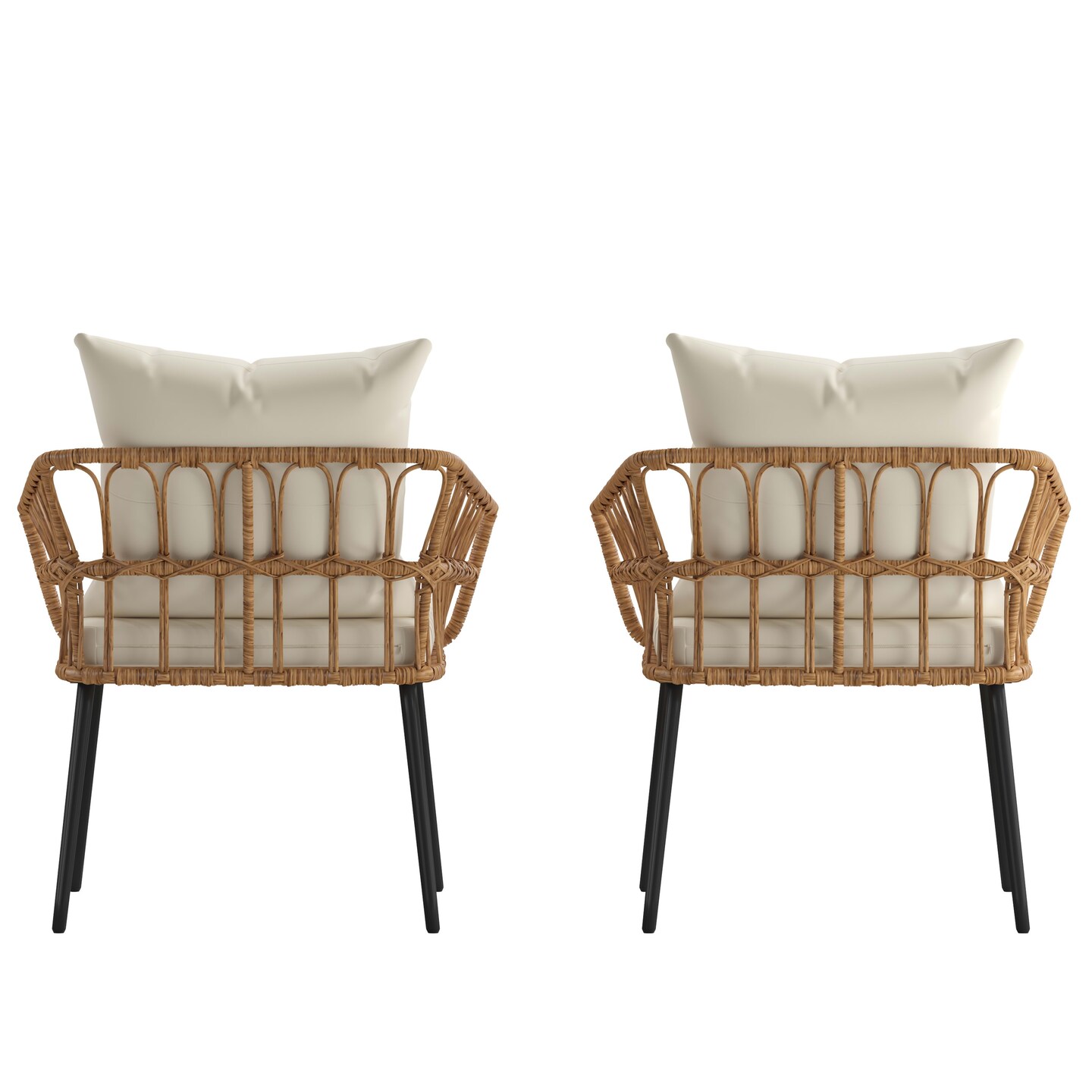 Merrick Lane Armon Set of Two Indoor/Outdoor Boho Style Open Weave Rattan Rope Patio Chairs with Cushions