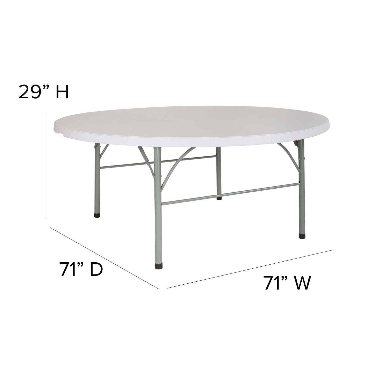 Emma and Oliver 6-Foot Round Bi-Fold Plastic Banquet and Event Folding Table with Carrying Handle