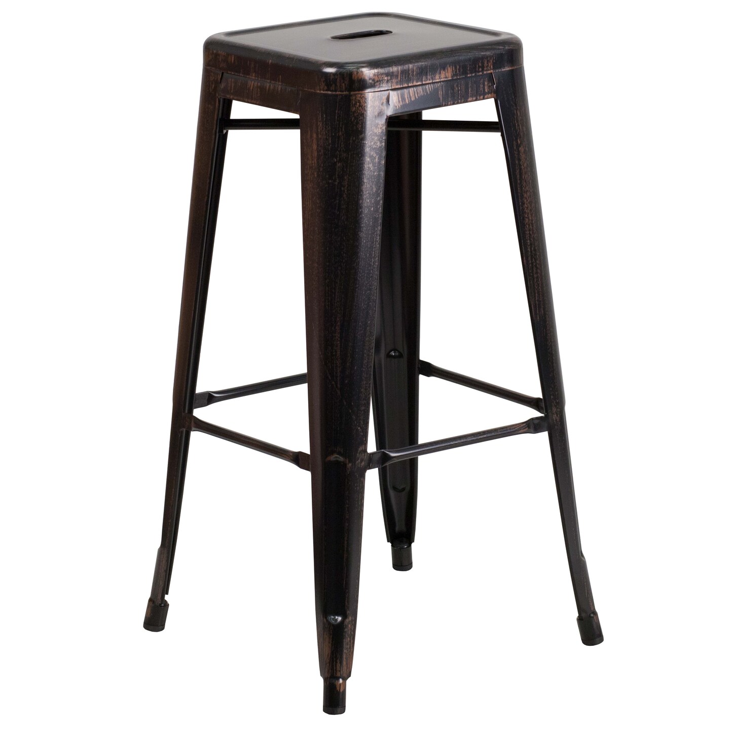 Emma and Oliver Commercial Grade 23.75" Square Metal Indoor-Outdoor Bar Set & 2 Backless Stools